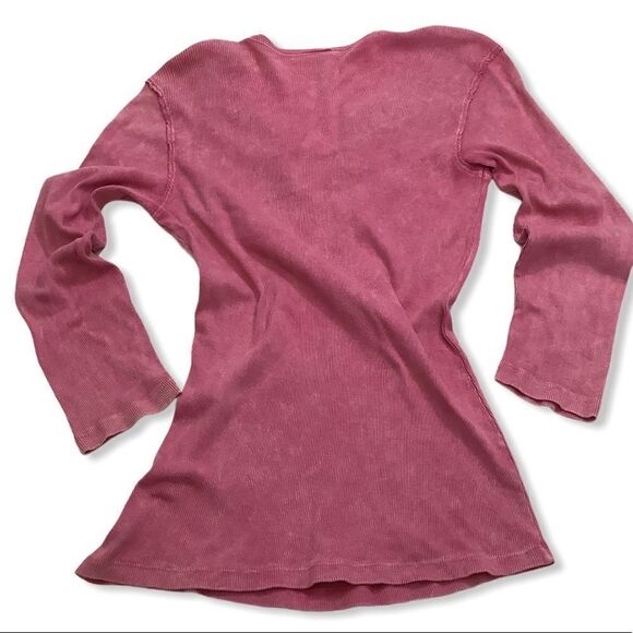 Y2K Taryn Taylor Ribbed Pink Stone Washed  Embellished V-Neck Top - Picture 6 of 6